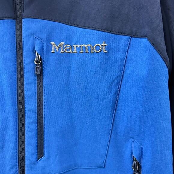 Marmot Men's Large Blue Soft Shell Jacket Full Zip M3 Zip Pockets Outdoors EUC - Picture 3 of 11